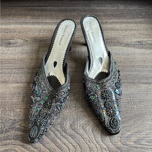 Varsavia Viamara Black and Silver Beaded Mules